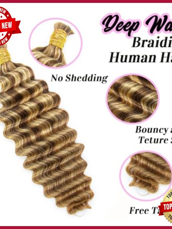 20 Inch Deep Wave Human Hair Extensions for Boho Braids 100G